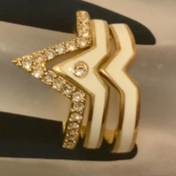 Henri Bendel Gold and White Chevron stackable three Rings - Picture 2 of 9